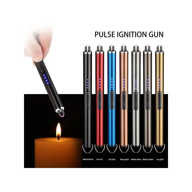 Random color - 2pc Windproof Kitchen Electric USB Lighter Long Candle BBQ  Camping Rechargeable Arc Flameless Plasma Lighter