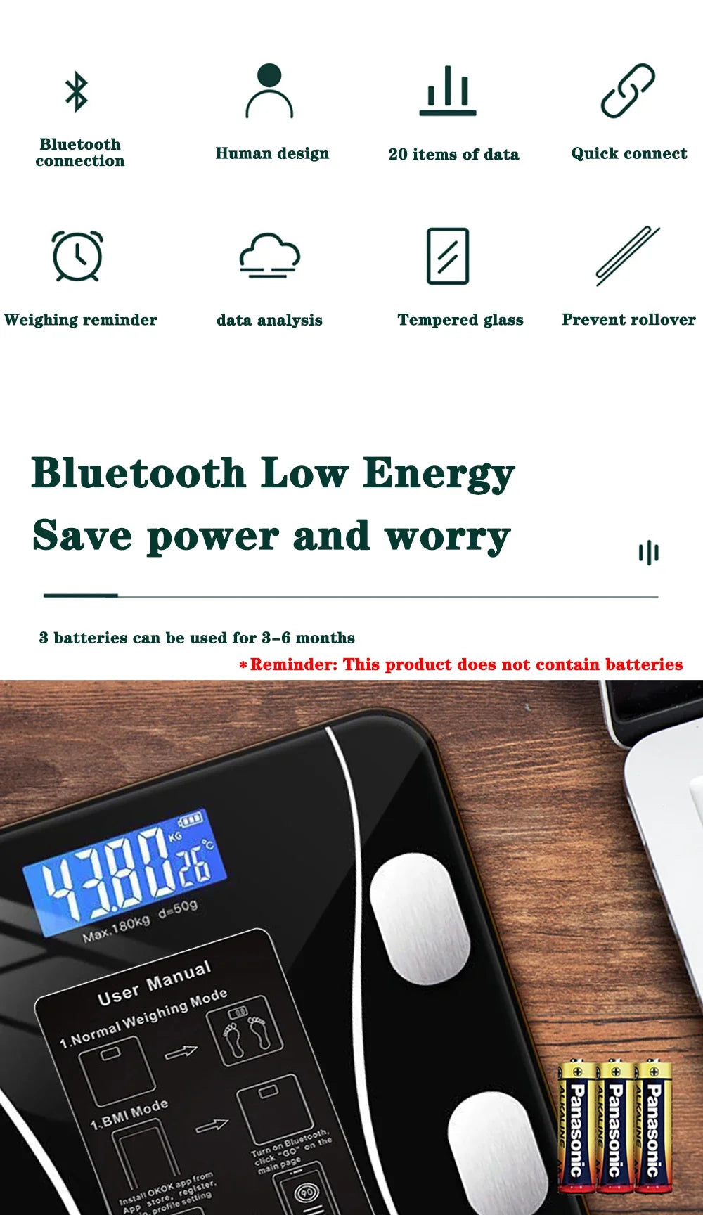 Smart Bluetooth Body Fat Scale, Digital Bathroom Weight Scale with App for Body Composition Analysis & Health Tracking