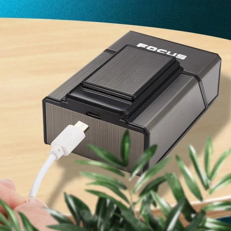 Cigarette Case with Lighter USB Rechargeable Windproof Tungsten Coil Igniter Holder Fits Soft & Hard Packs Holds 20 Cigarettes