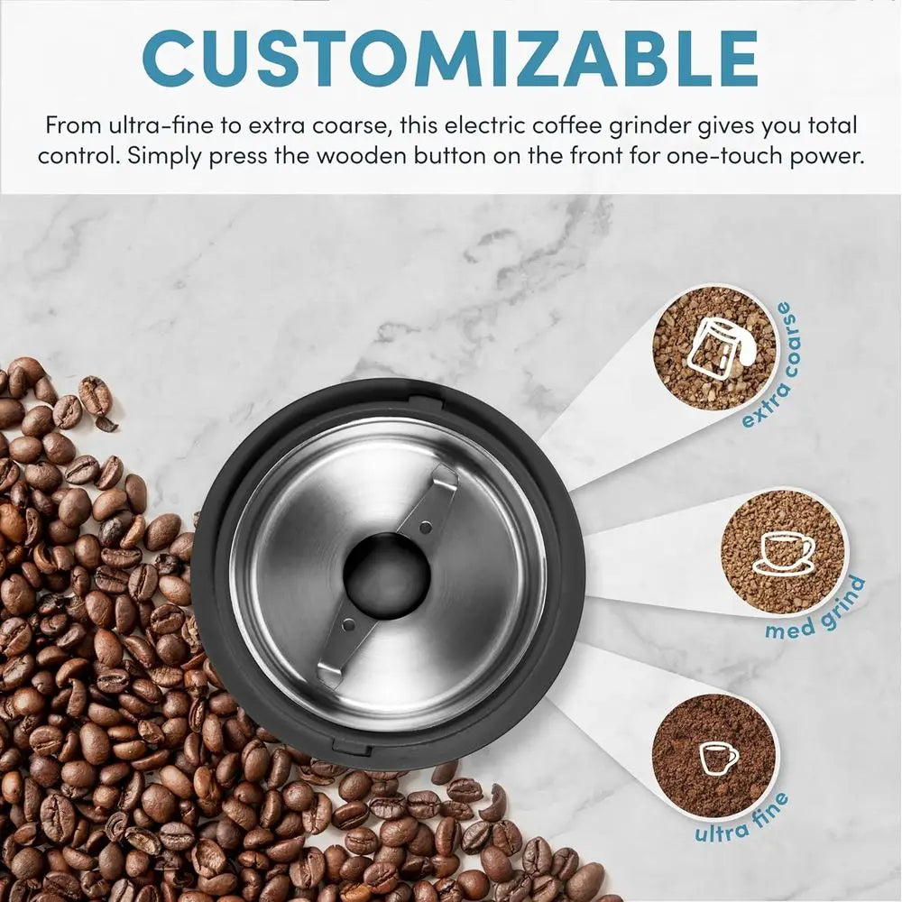 Mini Coffee and Electric Herb Grinder with 304 Stainless Steel Blades and Premium Clear Lid, 40g Capacity