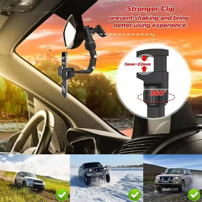 For All Car Rearview Mirror Phone Holder 360° Rotatable and Retractable Car Phone Mount Multifunctional Rear View Mirror Holder