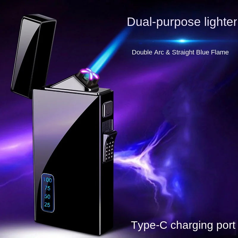 Double Purpose Electric Lighter Butane Gas Torch Lighter Windproof Dual Arc Lighters Smoke Cigarette Gadgets for Men Gifts Box