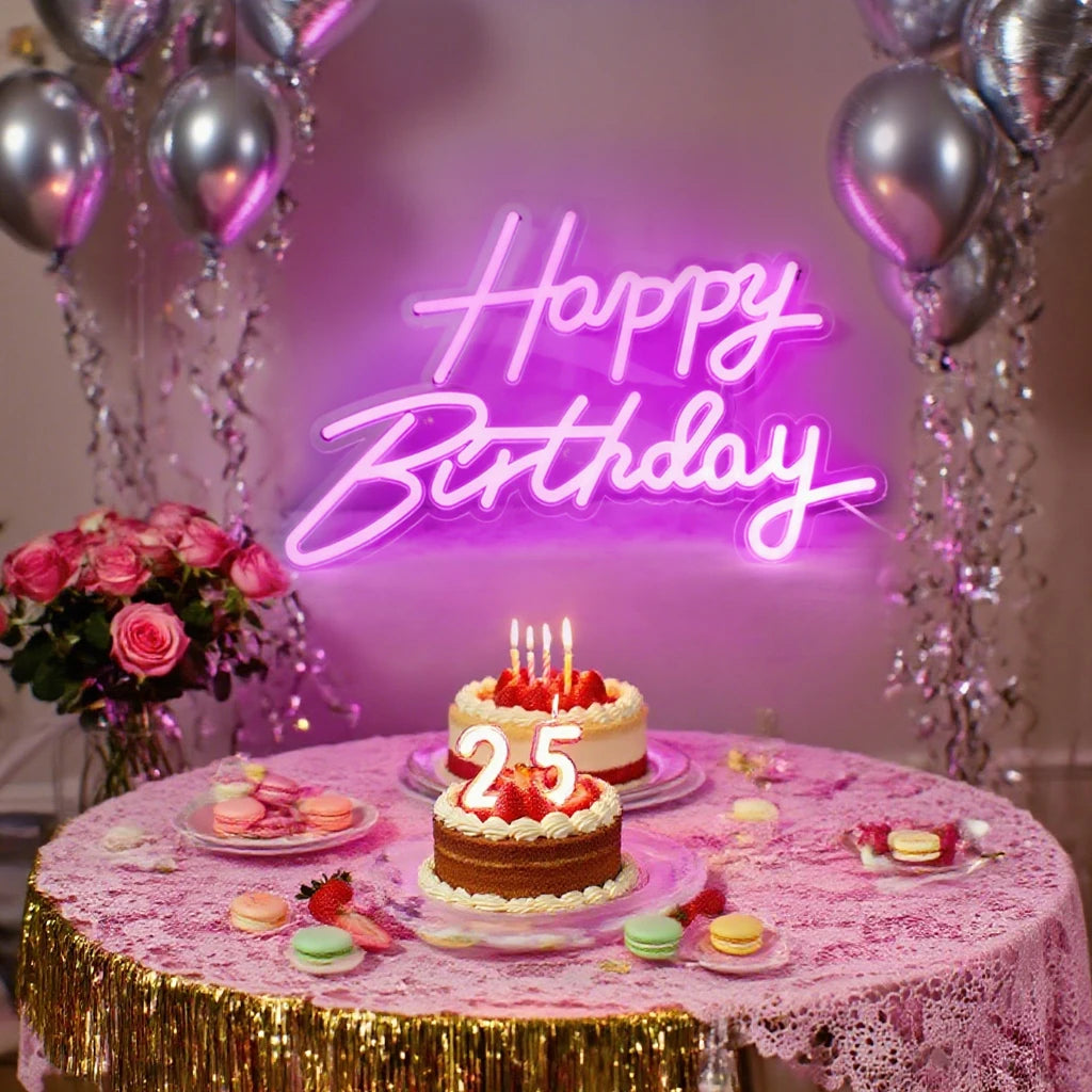 Pink/Cool White/Warm White Light Happy Birthday Neon Light Sign, Suitable for Restaurant Parties, Holiday Decorations, Party Venues, Bedroom Surprises, Living Room Gatherings, and as an Essential Photo Prop