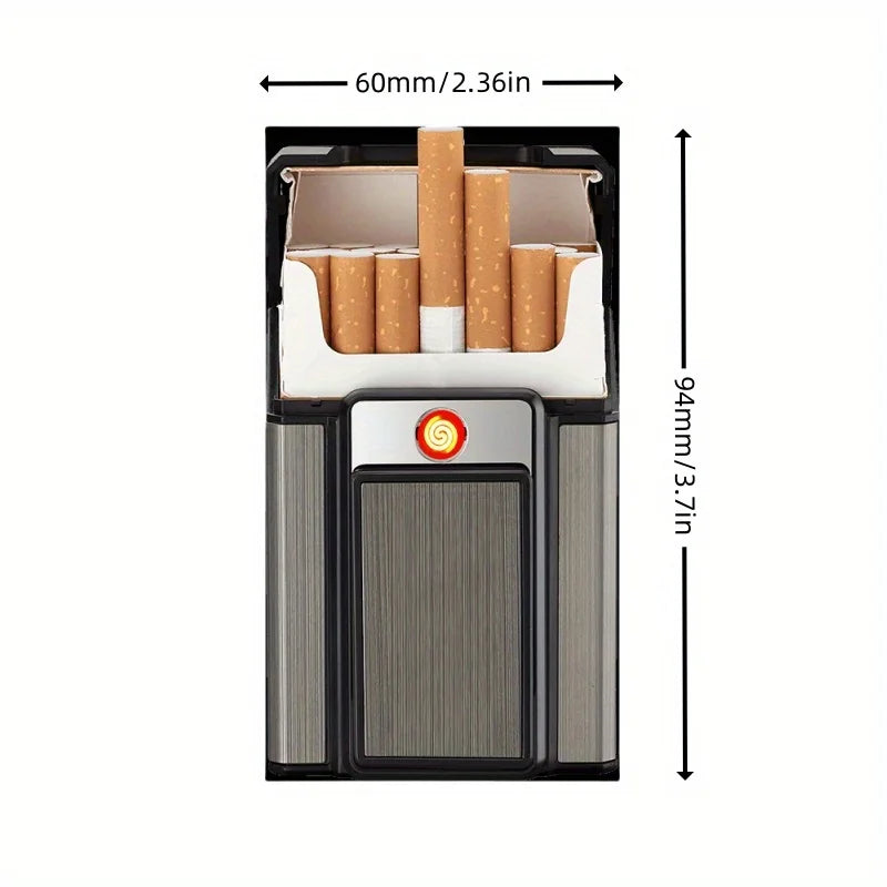 Cigarette Case with Lighter USB Rechargeable Windproof Tungsten Coil Igniter Holder Fits Soft & Hard Packs Holds 20 Cigarettes