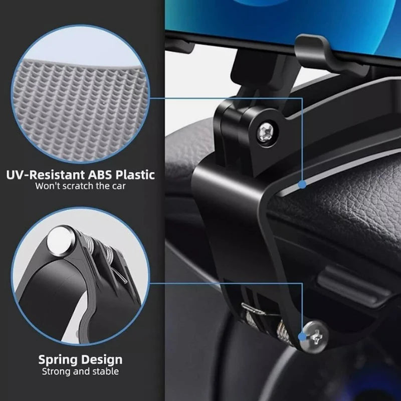 Car Phone Holder 360° Rotating, Universal Adjustable Spring Clamp, Anti-Vibration Secure Mobile Mount for Car Air Vent