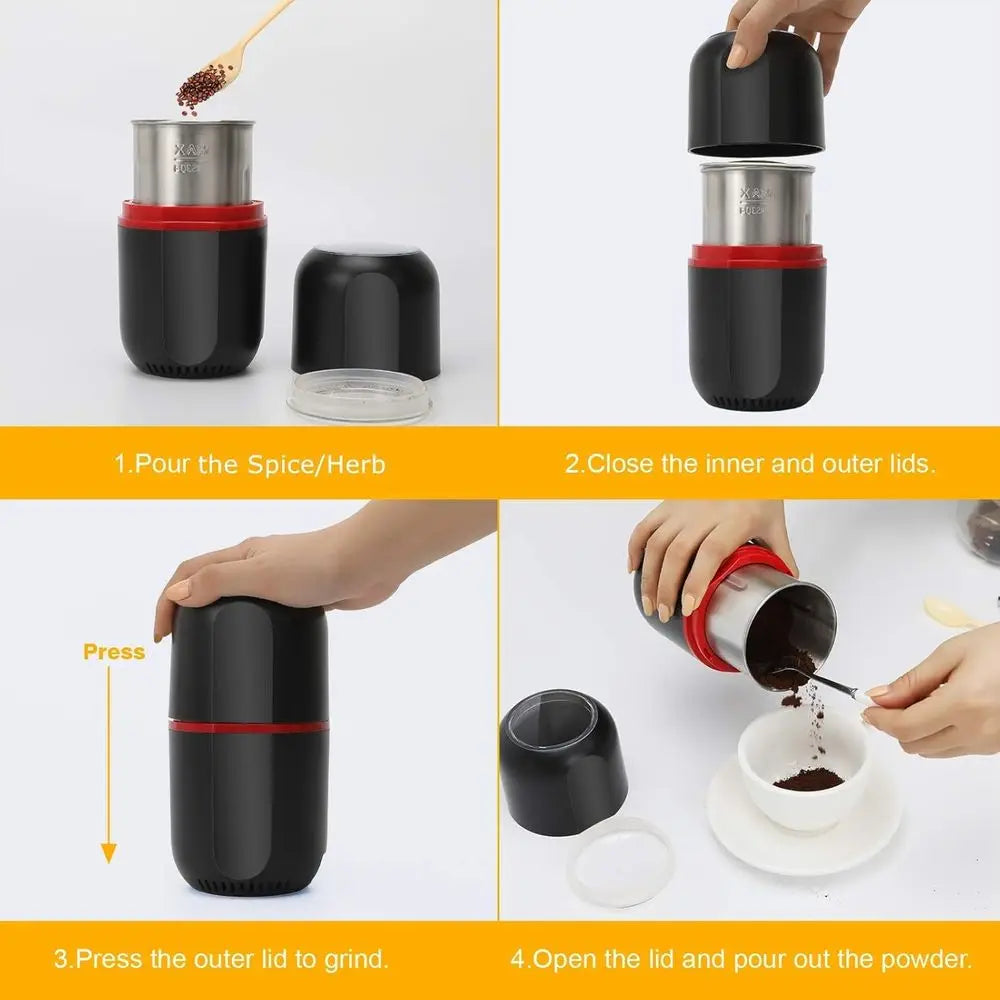 Large Electric Herb Grinder for Spices, Coffee, and Herbs with Cleaning Brush - Black