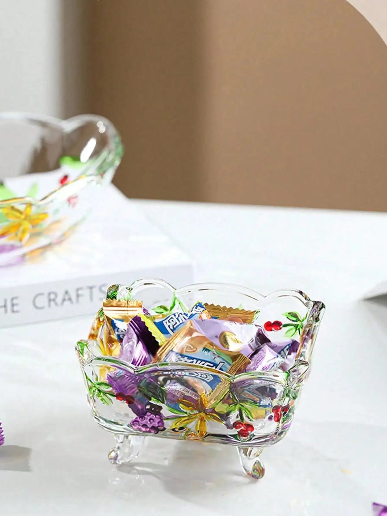 Handmade  Glass Ashtray With Floral Design - Rectangular Desktop Organizer & Ashtray, Multi-Purpose Decorative Centre Piece For Dining Room, Living Room Home Decoration, European Style Ashtray | Artistic Craftsmanship