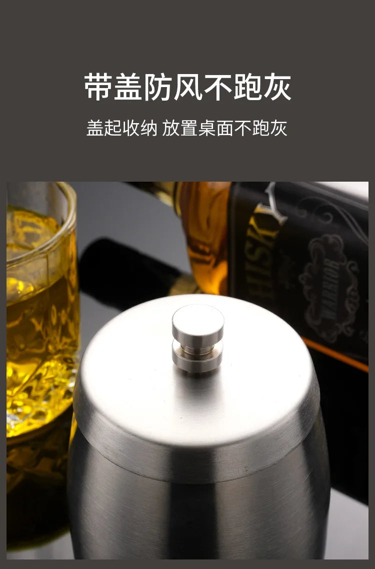 Portable Stainless Steel Ashtray U Groove, Creative Cigar Ashtrays with Cover, Windproof Smokeless Ashtray for Household Hotel