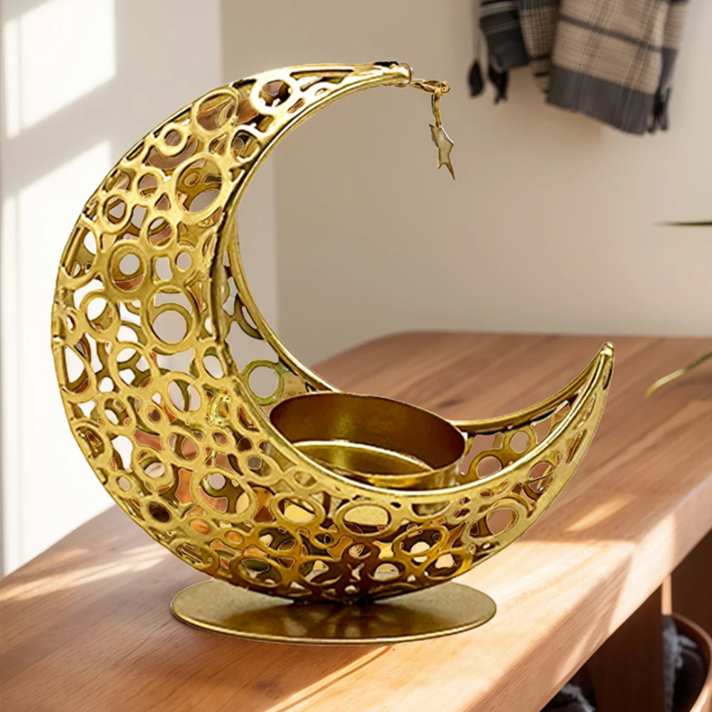 Eid Mubarak Candle Holder Moon Candle Holder Home Islamic Muslim Party Decor Ramadan Candlestick Holder for Eid Al Adha Gifts