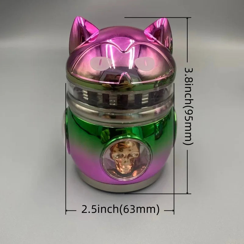2.5inch/63mm Cat Herb Grinder 4-layer Manual Spice Mill Mushroom Crusher Raw Grass Tobacco Grinder Smoking Cigarette Accessories