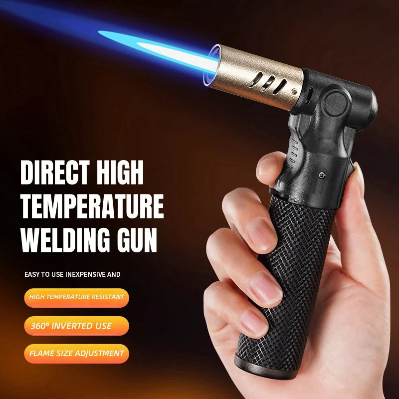 Refillable Butane Torch Lighter 1300°C Jet Flame, Windproof Portable Torch, Adjustable Flame, 360° Use for BBQ, Camping (No Gas)