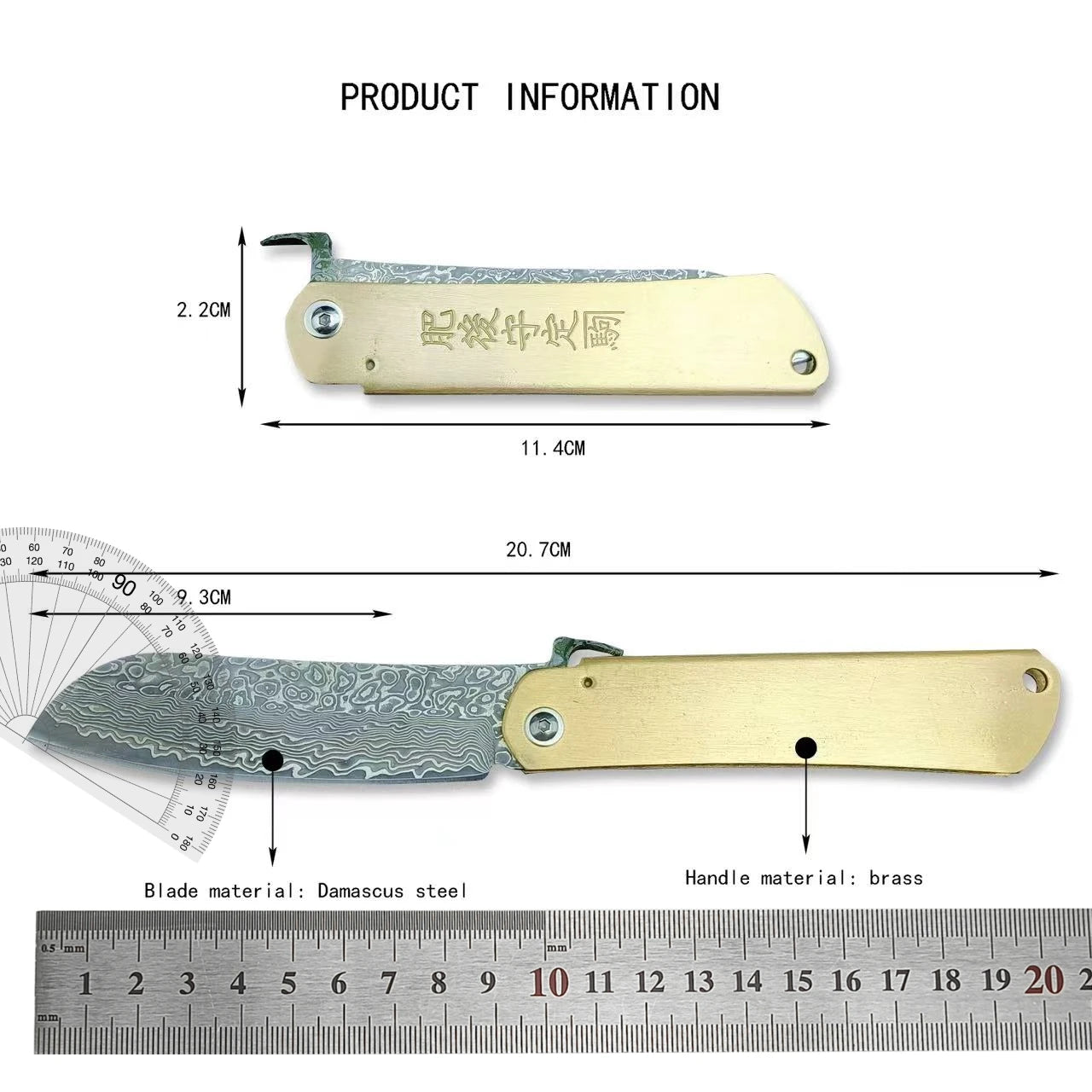 Bronze Handle Folding Knife Damascus Steel Blade A Versatile Cutting Knife for Both Emergency and Daily Use Perfect Gift for Men