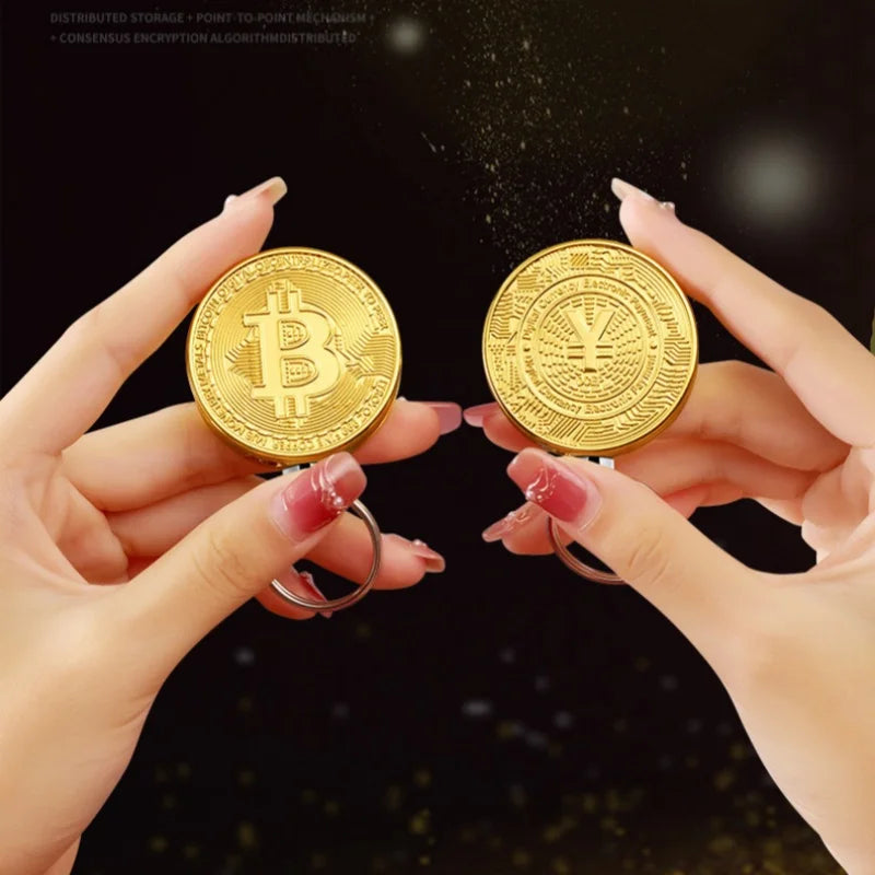 Metal Bitcoin Shaped Side Sliding Ignition Gas Lighter Portable Windproof Lighter for Men's Gifts Cigarette Accessories