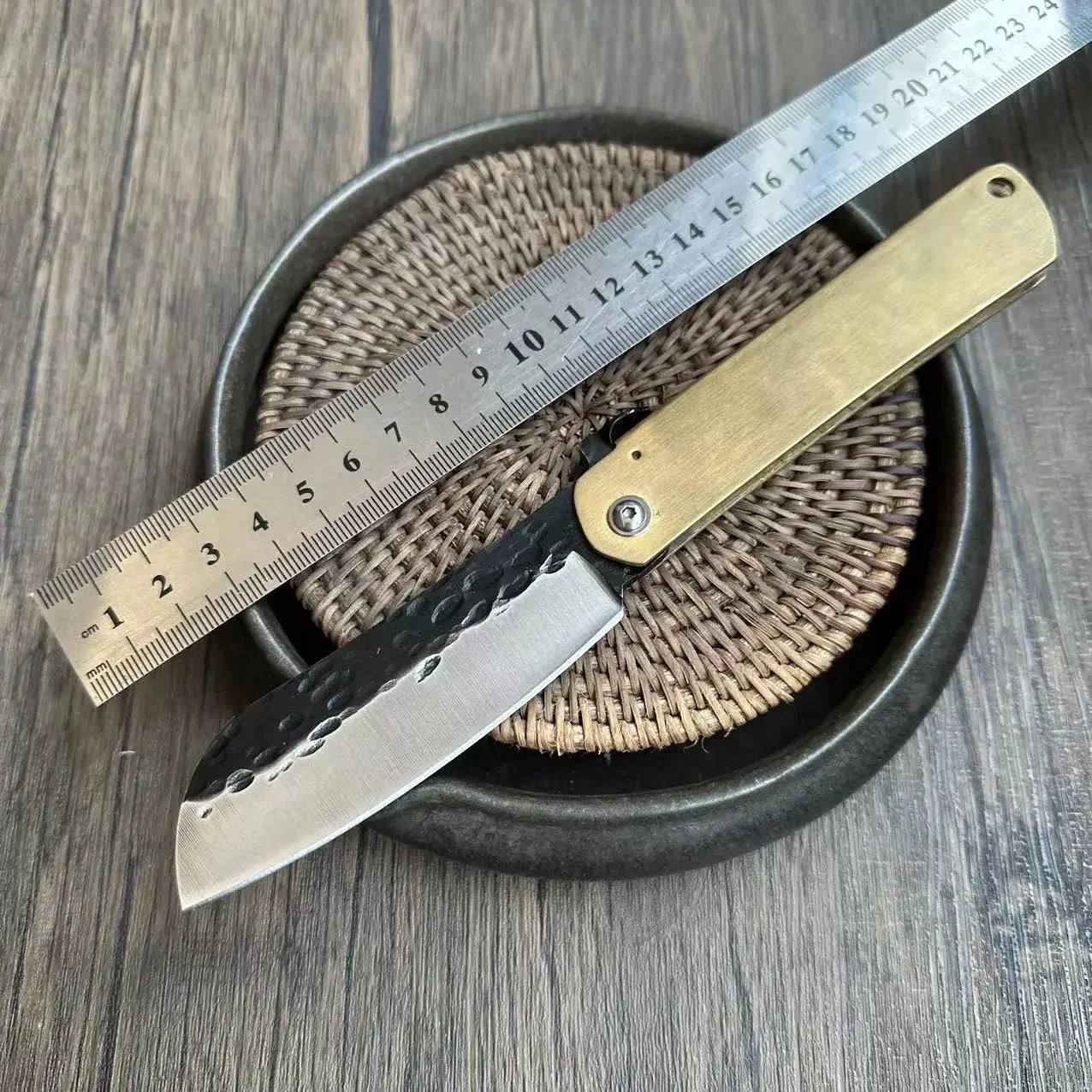 Bronze Handle Folding Knife Damascus Steel Blade A Versatile Cutting Knife for Both Emergency and Daily Use Perfect Gift for Men