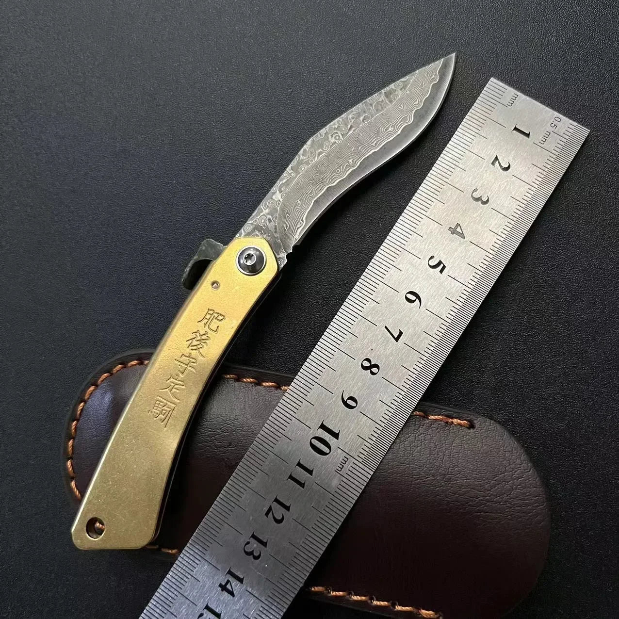 Bronze Handle Folding Knife Damascus Steel Blade A Versatile Cutting Knife for Both Emergency and Daily Use Perfect Gift for Men
