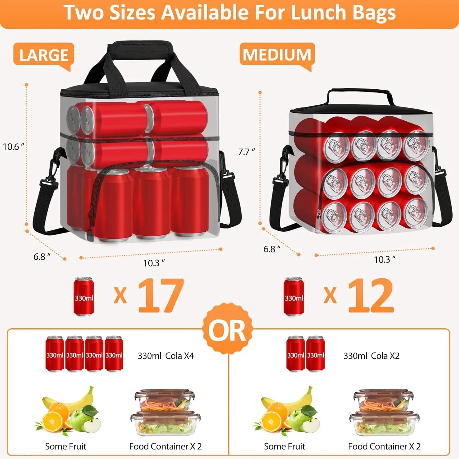 Insulated Lunch Bag for Adults, Leakproof Cooler Tote with Adjustable Strap, Black