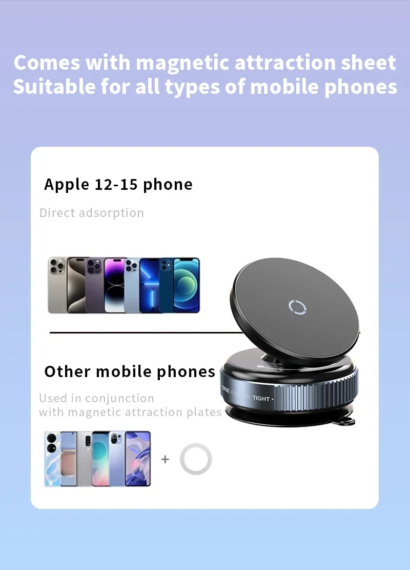 Magnetic Phone Holder Foldable Design 360° Adjustable Vacuum Car Mount For Cell Phone For iphone Live Streaming
