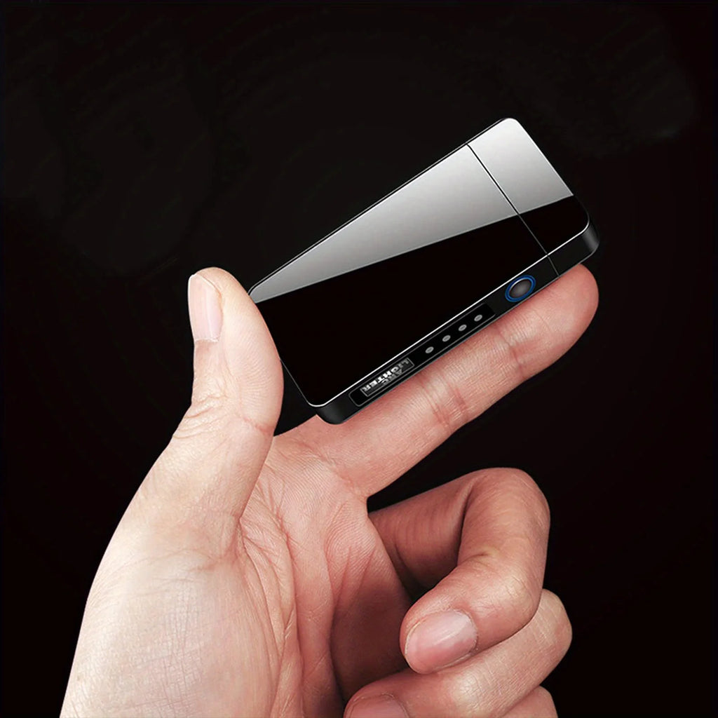 Windproof Dual Arc Plasma Lighter Metal Electric USB Rechargeable Flameless Lighter LED Power Display Portable Candles Camping