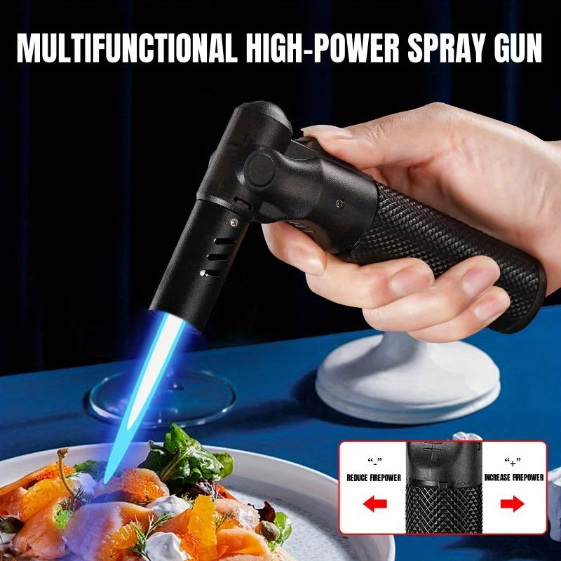 Refillable Butane Torch Lighter 1300°C Jet Flame, Windproof Portable Torch, Adjustable Flame, 360° Use for BBQ, Camping (No Gas)