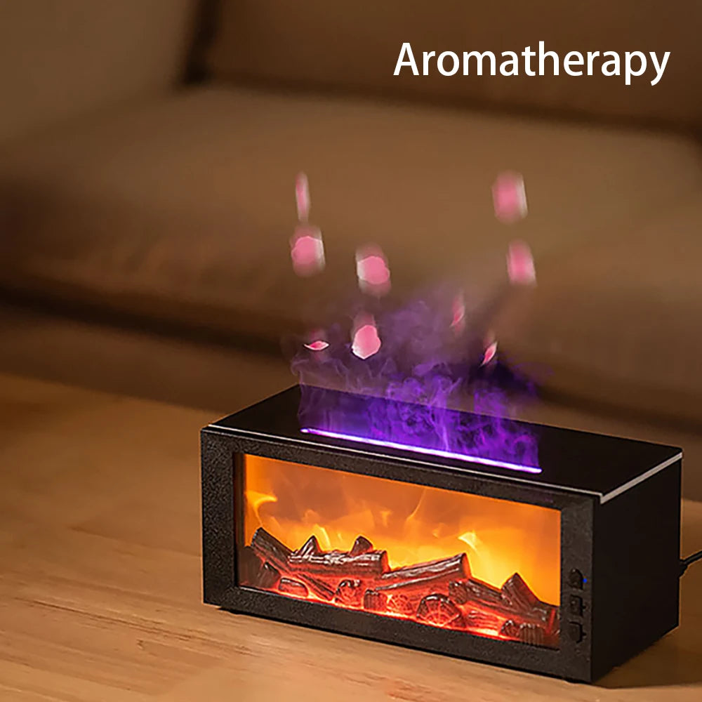 Humidifier Colorful Flame Fireplace Aroma Diffuser 300ml Waterless Auto Off Air Humidifier with Timer Remote Control for Home Be