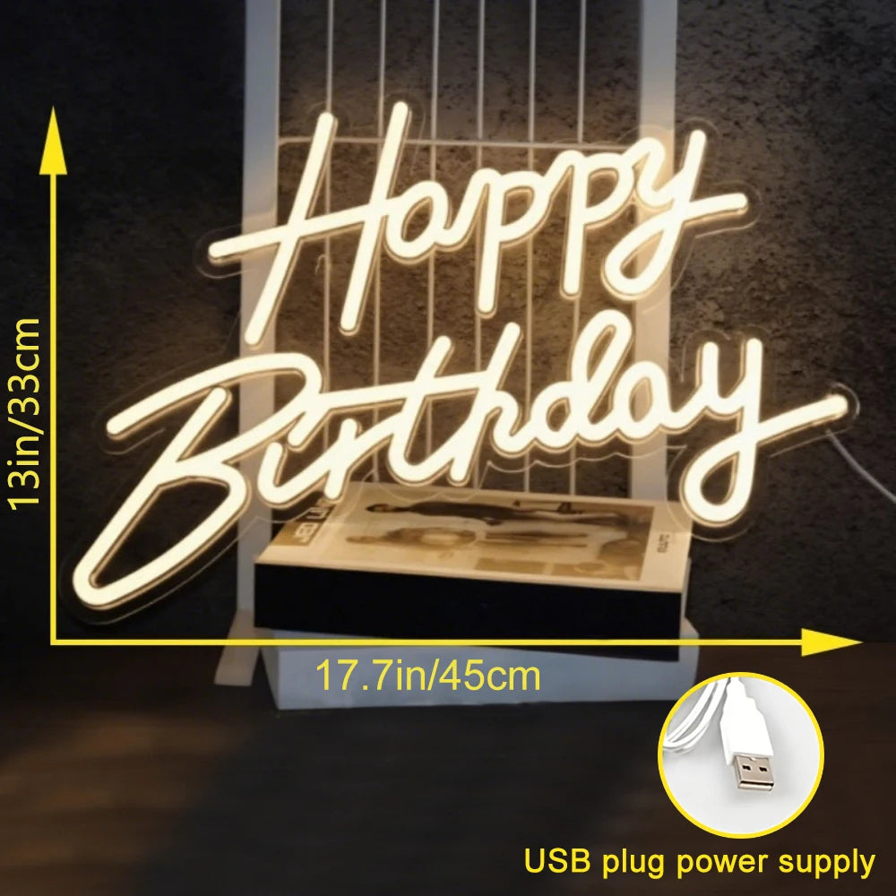 Pink/Cool White/Warm White Light Happy Birthday Neon Light Sign, Suitable for Restaurant Parties, Holiday Decorations, Party Venues, Bedroom Surprises, Living Room Gatherings, and as an Essential Photo Prop