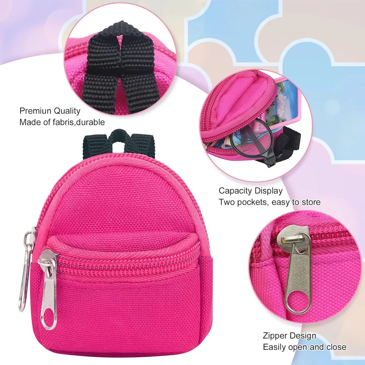 Double-shoulder zipper small coin wallet, key bag mini backpack pendant, toy decoration small bag，1 PC