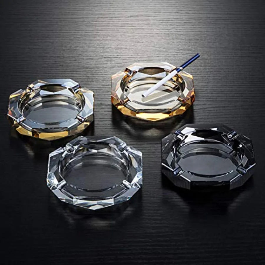 Crystal Glass Ashtray, Octagon Ash tray Cigar Cigarettes Ashtray Holder Office Home Desktop Tabletop Decoration