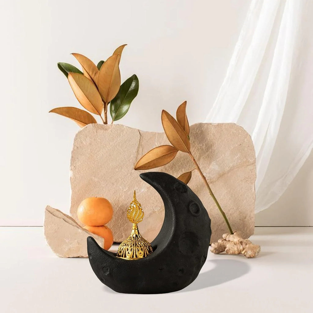 Moon Burner Ceramic Fountain Holder Yoga Meditation Decor Moon Decor Yellow Incense sticks Coil incense burners Insense holder