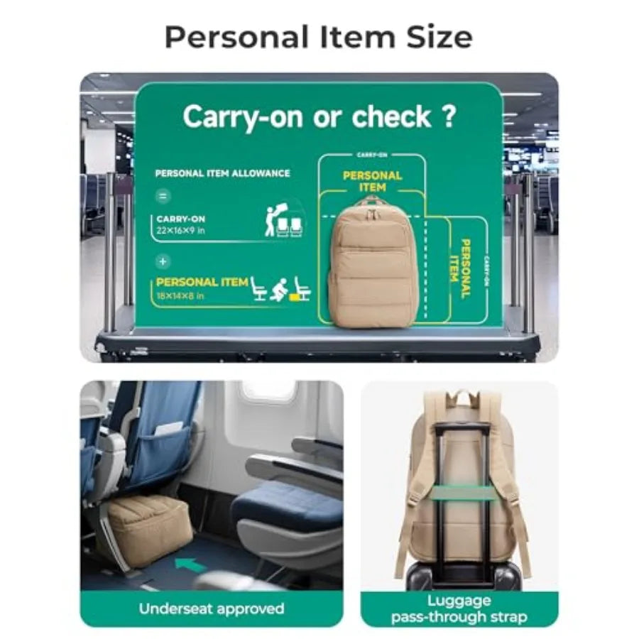 35L Travel Backpack Women, 17.3 Inch Carry On Backpack Flight Approved, Personal Item Backpack Travel Bag, Water Resistant Casu