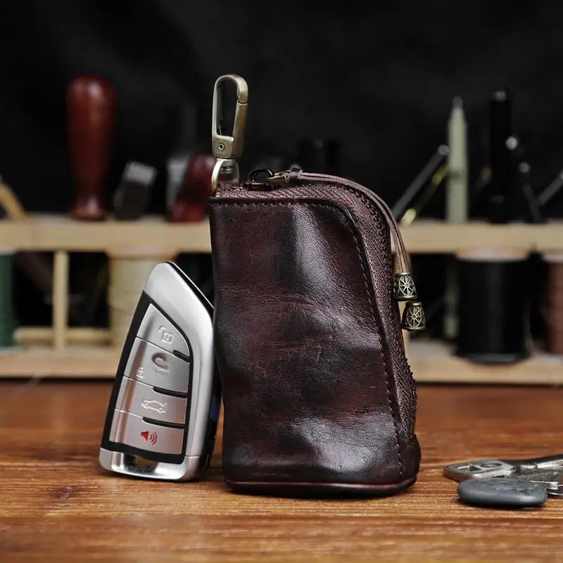 1pc Viking Sporran Mini Handcrafted Thick Leather Waist Bag Change Holder Pouch Keychain Zipper Coin Purse for Men and Women