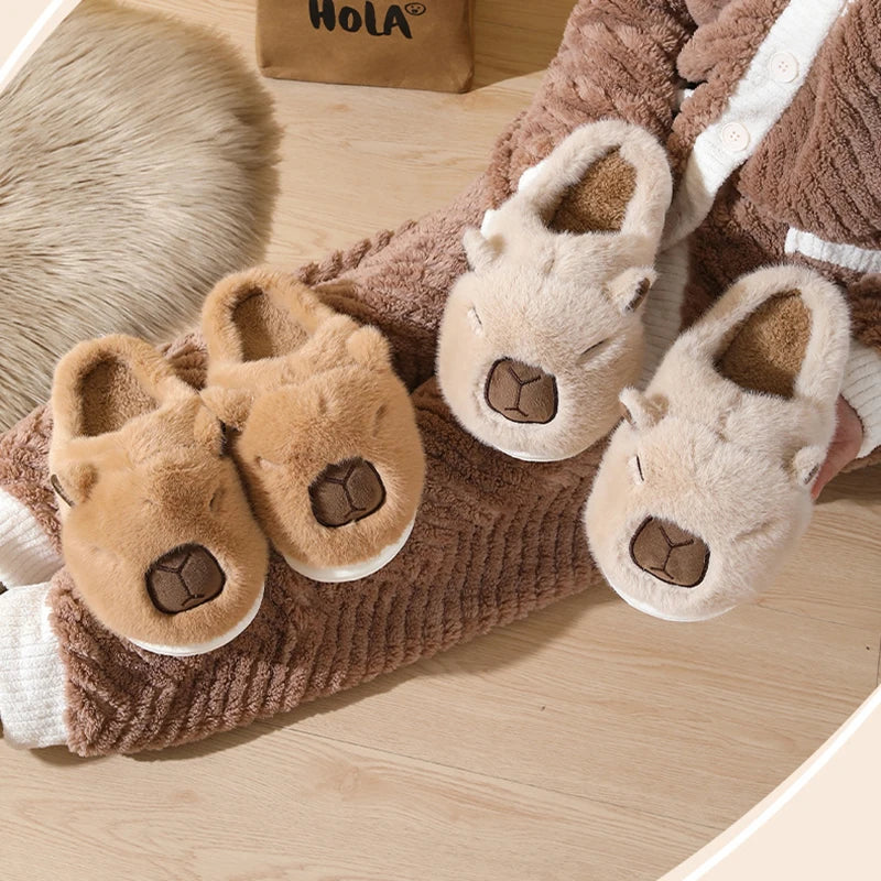 Cute Capybara Cotton Slippers Women Autumn Winter Indoor Soft Sole Warm Fur Slides Woman Comfort Non Slip Home Slippers Female