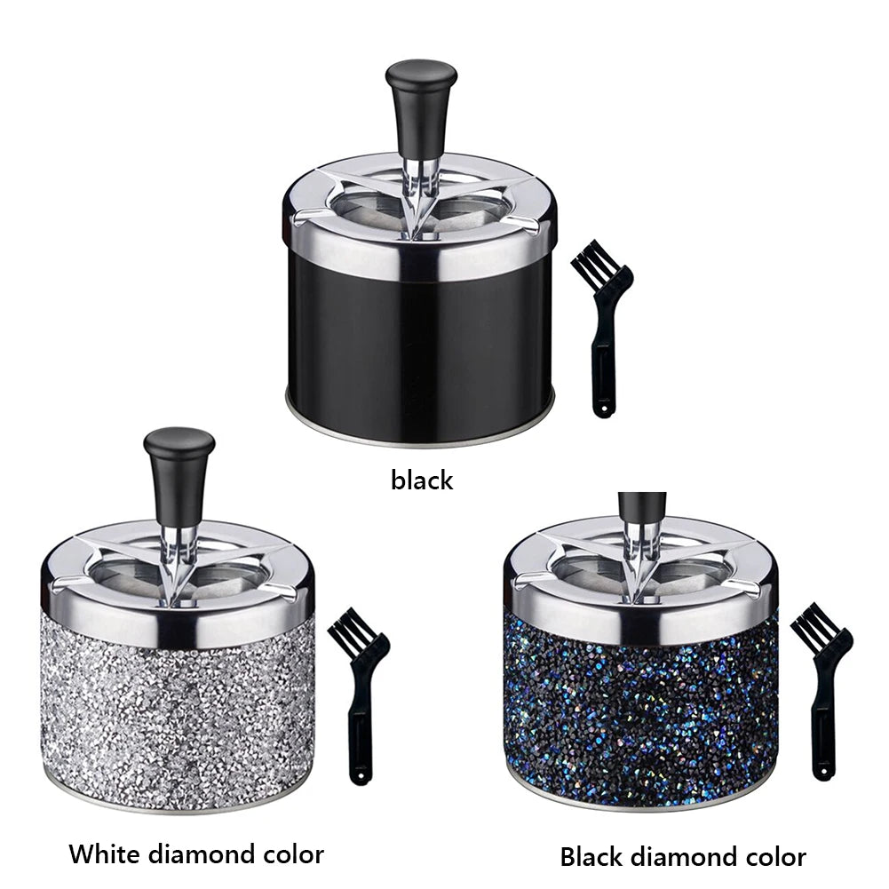 Push Down Ashtray with Lid Spinning Ashtray Windproof Car Ashtray Metal Desktop Ashtray for Cigarette Smoking