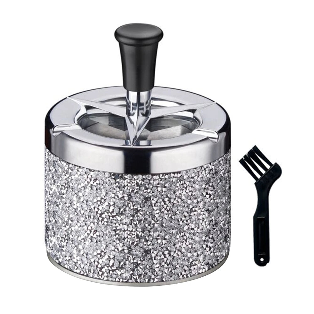 Push Down Ashtray with Lid Spinning Ashtray Windproof Car Ashtray Metal Desktop Ashtray for Cigarette Smoking