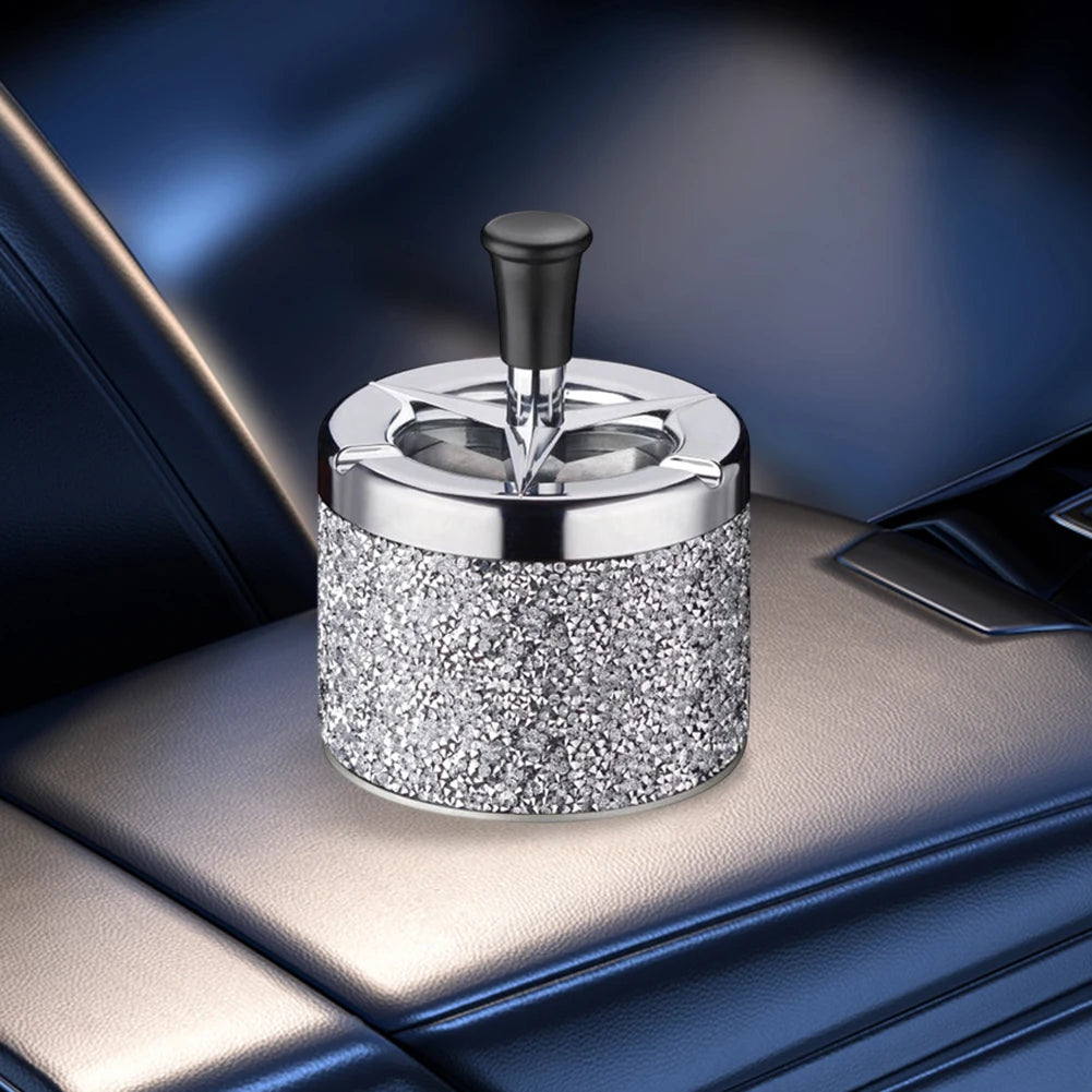 Push Down Ashtray with Lid Spinning Ashtray Windproof Car Ashtray Metal Desktop Ashtray for Cigarette Smoking