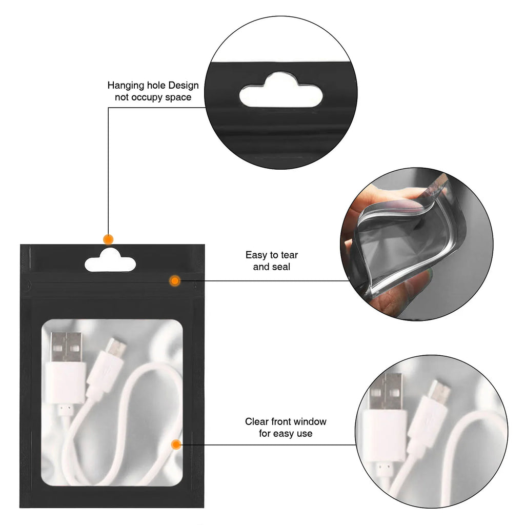 100Pcs Matte Black Mylar Foil Zip Lock Bag for iphone 14 pro case Hang Hole Reusable Tear Notch Food Storage Packaging Pouches