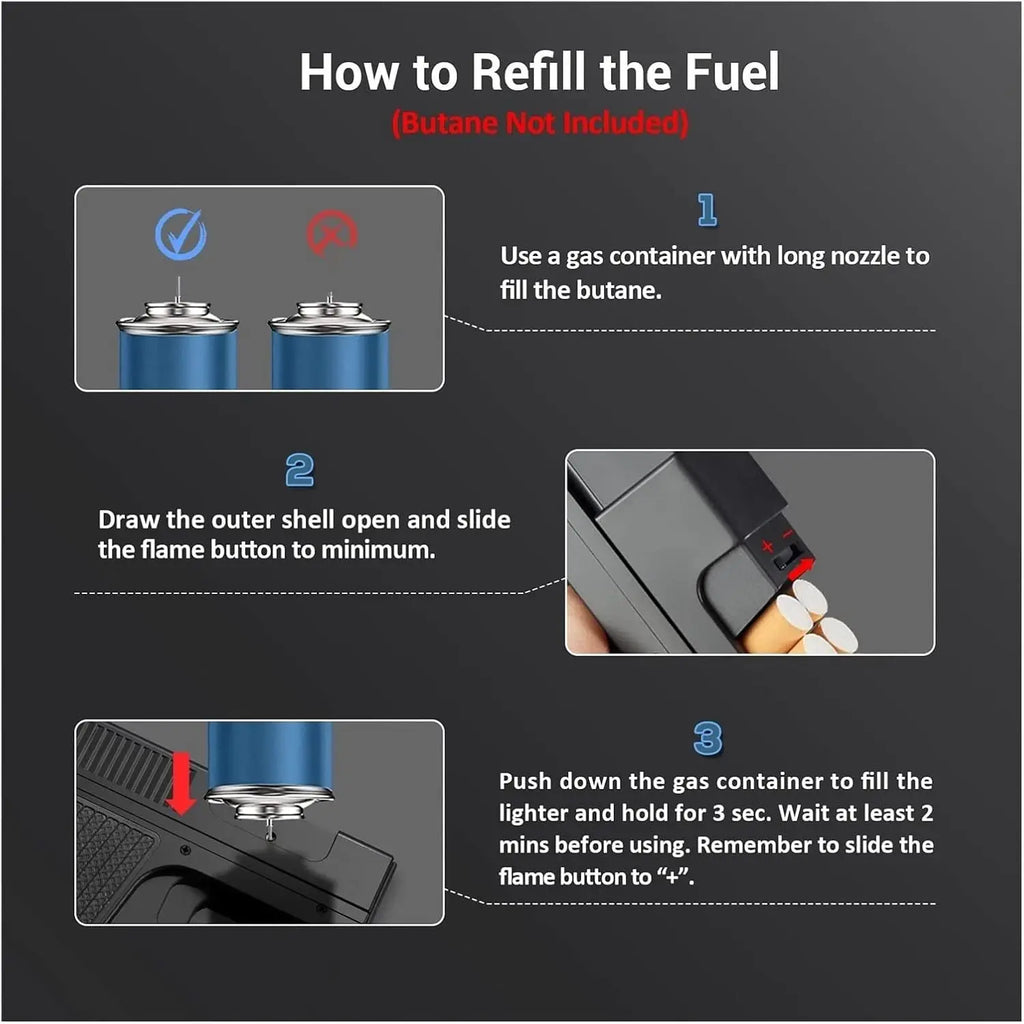 Creative Cigarette Case Torch Lighter Butane Torch Windproof Adjustable Flame Refillable Lighter for BBQ Kitchen Baking No Gas