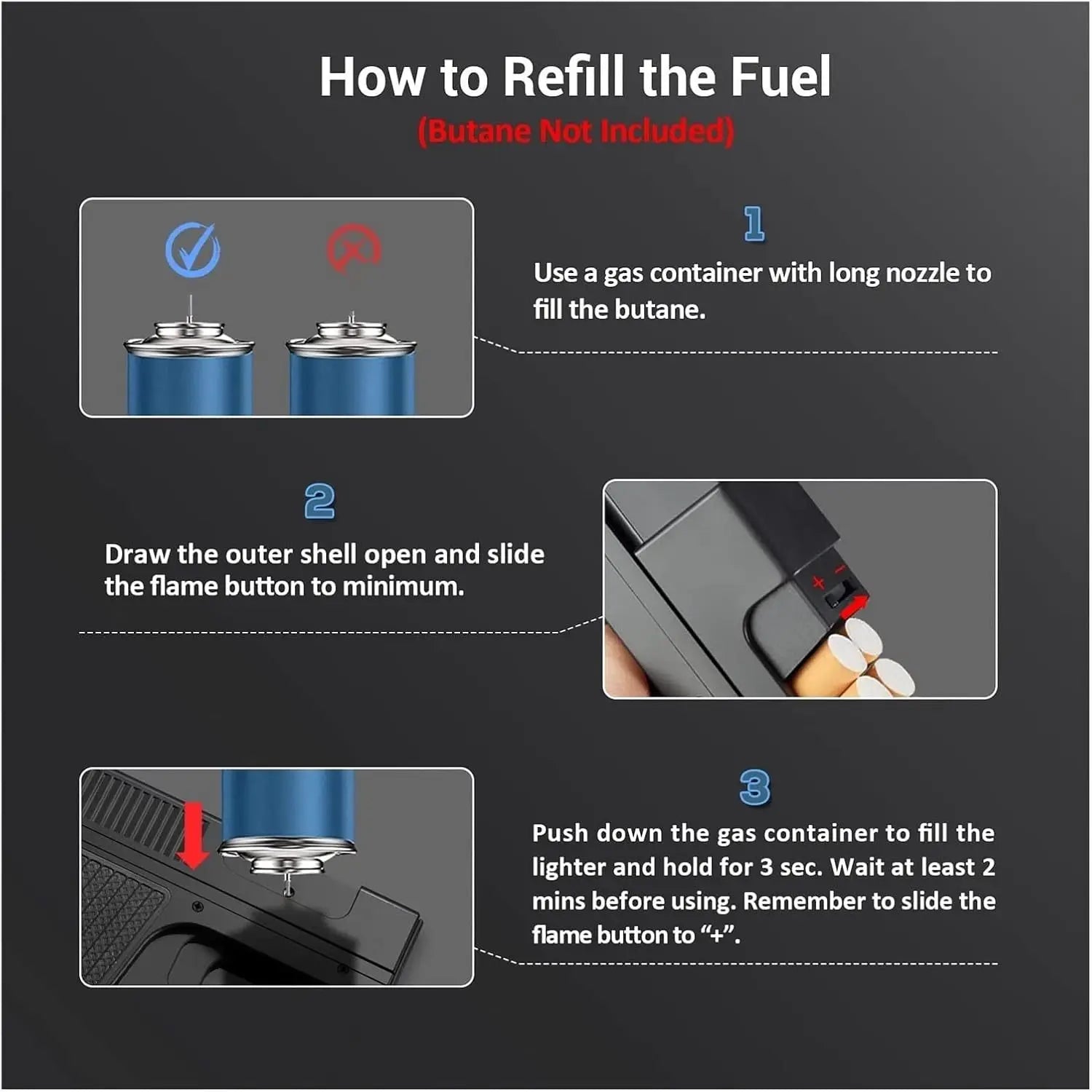 Creative Cigarette Case Torch Lighter Butane Torch Windproof Adjustable Flame Refillable Lighter for BBQ Kitchen Baking No Gas