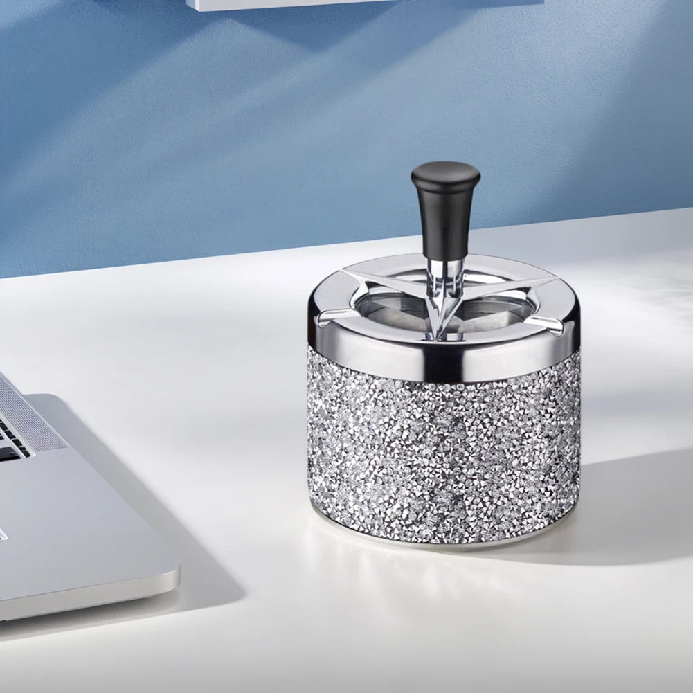 Push Down Ashtray with Lid Spinning Ashtray Windproof Car Ashtray Metal Desktop Ashtray for Cigarette Smoking