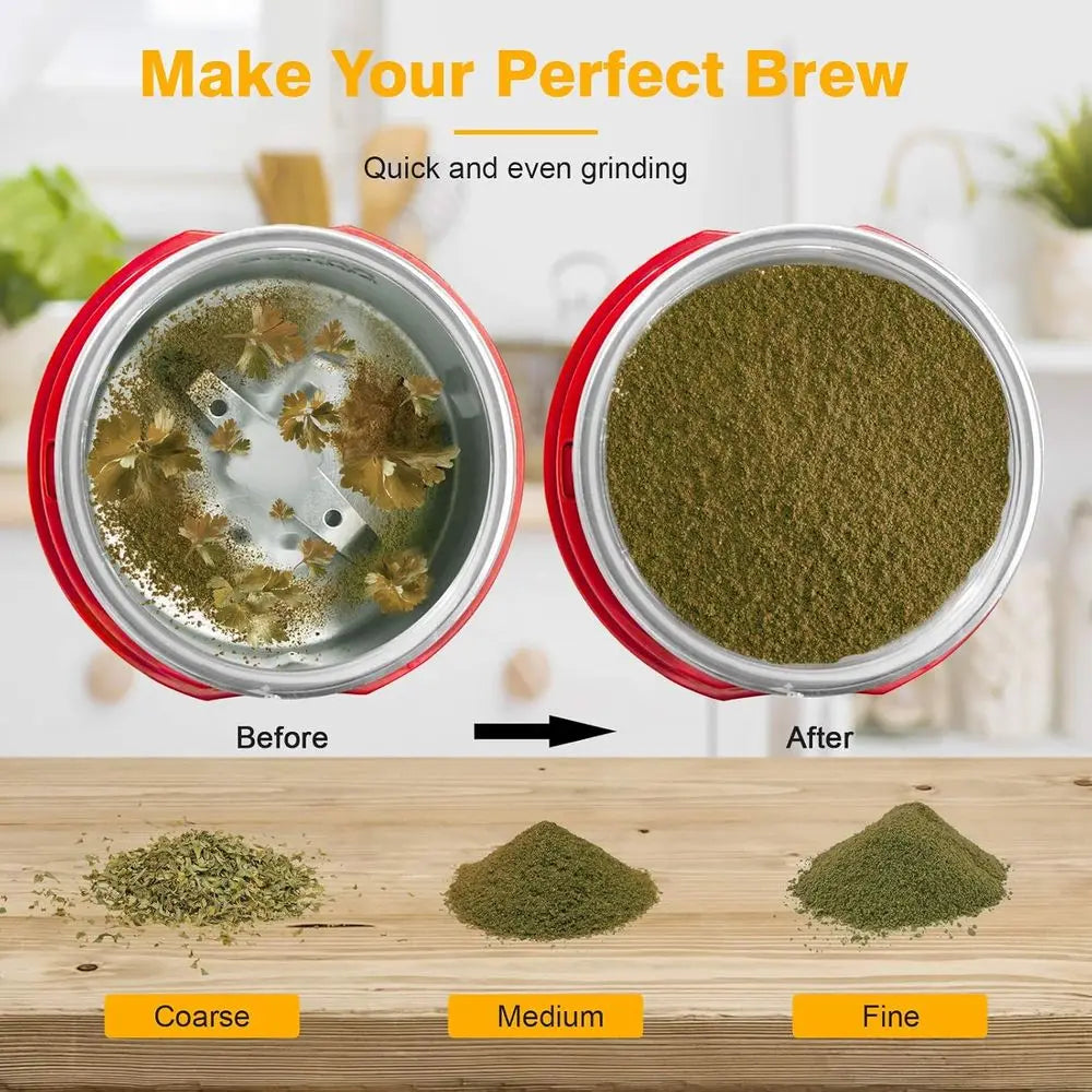 Large Electric Herb Grinder for Spices, Coffee, and Herbs with Cleaning Brush - Black