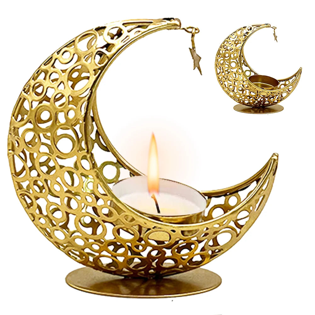Eid Mubarak Candle Holder Moon Candle Holder Home Islamic Muslim Party Decor Ramadan Candlestick Holder for Eid Al Adha Gifts