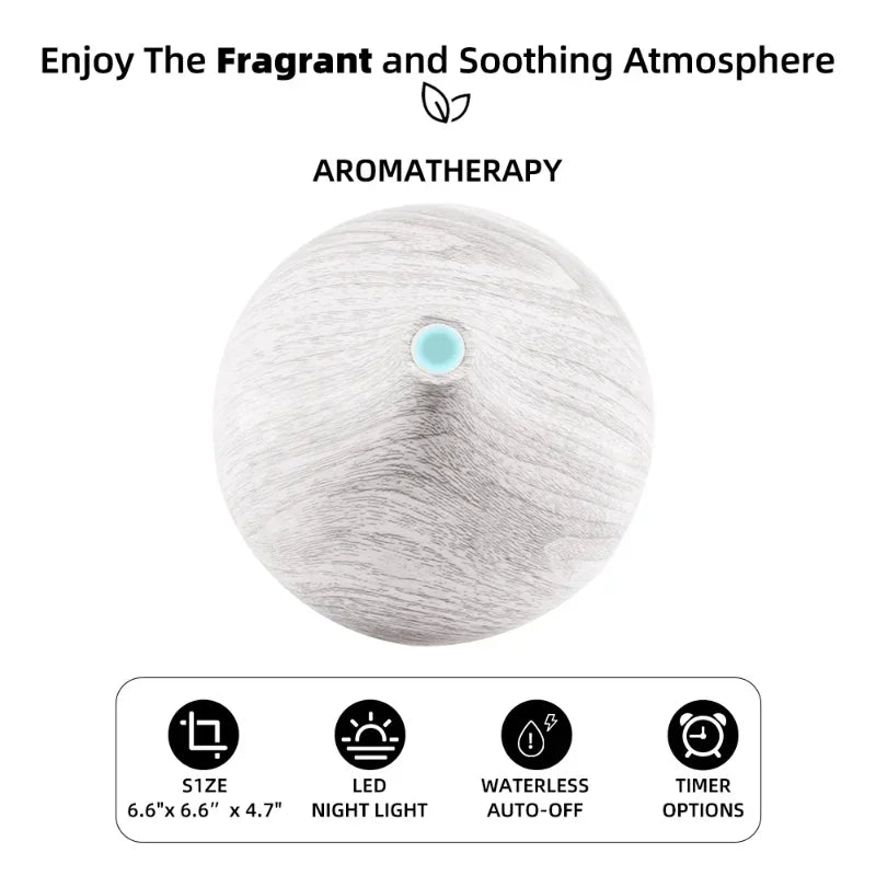 550ml Wood Grain Aromatherapy Diffuser & Humidifier with Remote Control, 6 Essential Oils Included, Ultrasonic Silent Operation
