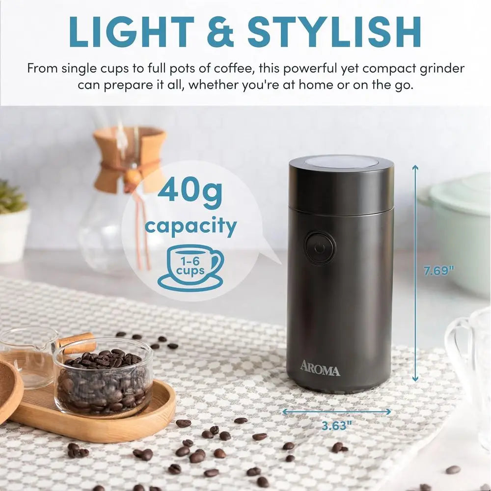 Mini Coffee and Electric Herb Grinder with 304 Stainless Steel Blades and Premium Clear Lid, 40g Capacity