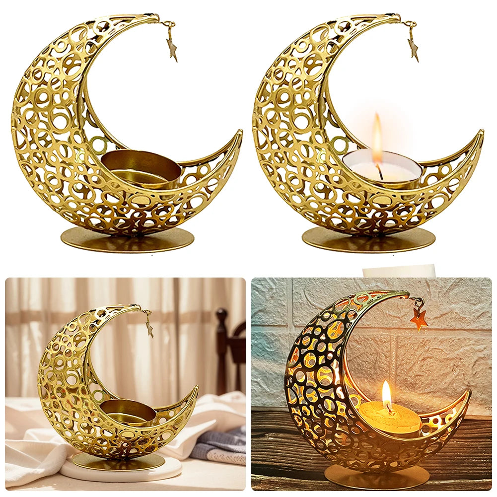 Eid Mubarak Candle Holder Moon Candle Holder Home Islamic Muslim Party Decor Ramadan Candlestick Holder for Eid Al Adha Gifts