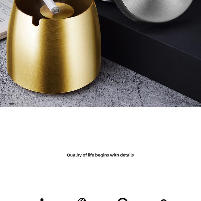 1PC Titanium-plated Stainless Steel Ashtray Car Interior Ash Waste Receptacle with Lid Thicker and Taller Anti-fly Car Ashtray