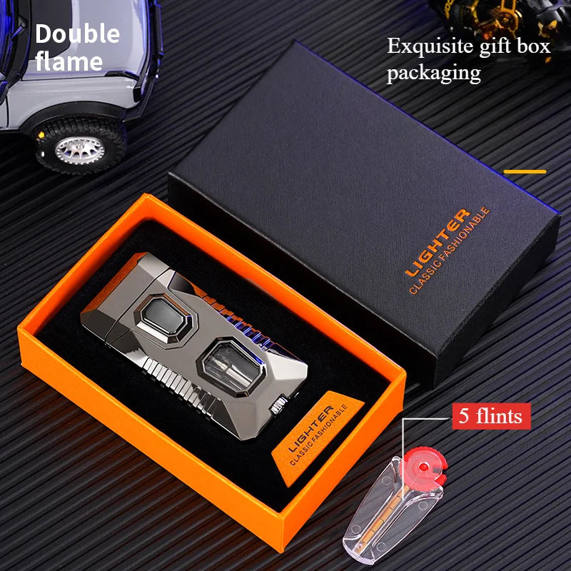 2 IN 1 Cigarette Lighters for Smoking, Mecha's Cool Body Grinder Lighter Gas Butane Torch Lighters, Box Packed as Gift for Men