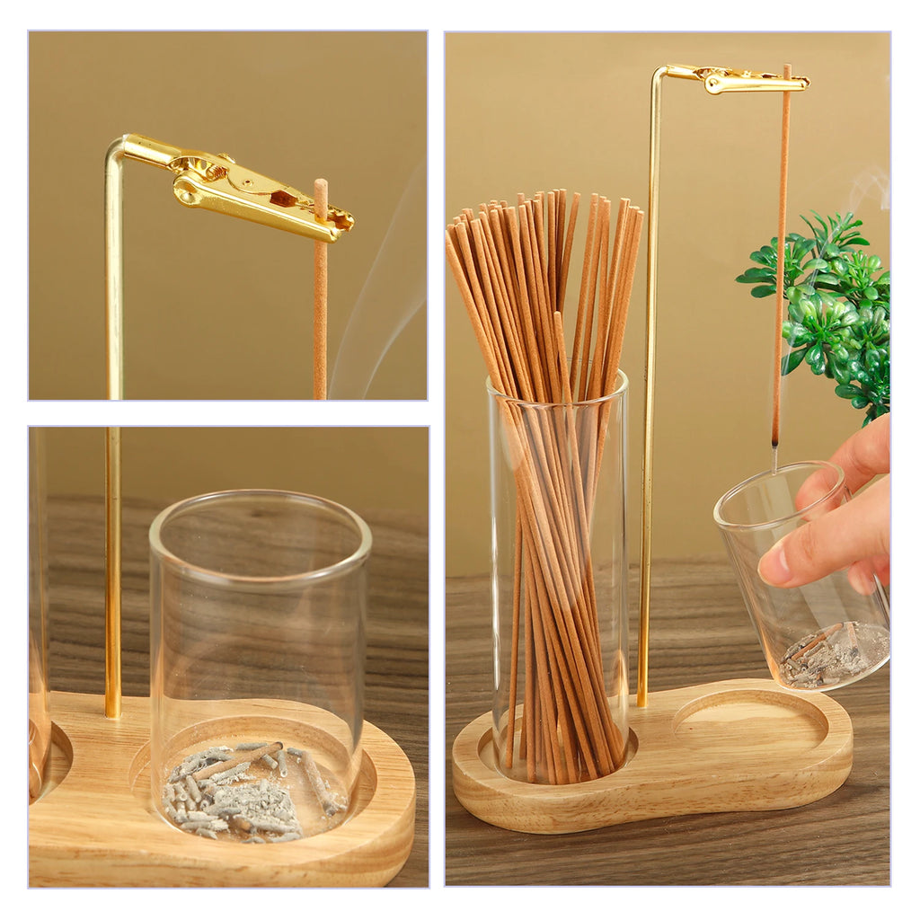 2 in 1 Incense Holder Anti-Ash Flying Incense Burne with Glass Ash Catcher and Incense Sticks Organizer for Meditation Yoga Spa