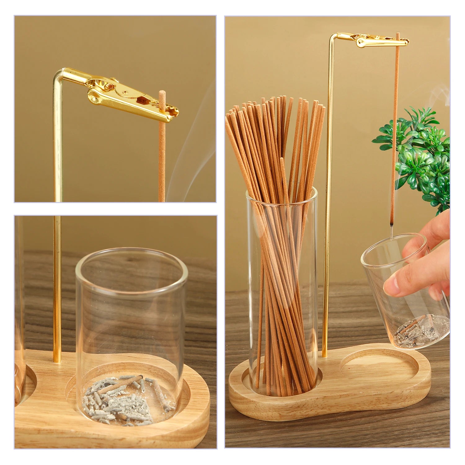 2 in 1 Incense Holder Anti-Ash Flying Incense Burne with Glass Ash Catcher and Incense Sticks Organizer for Meditation Yoga Spa