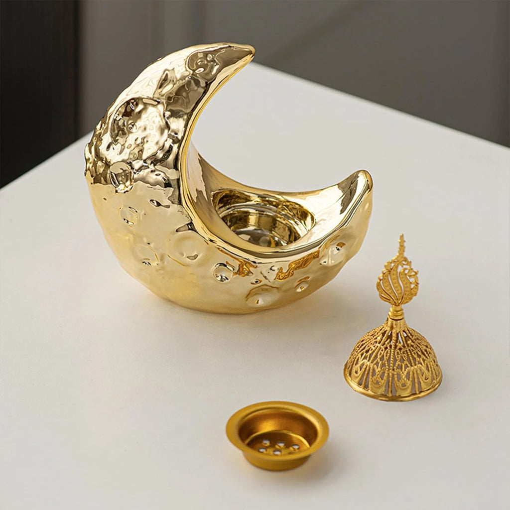 Moon Burner Ceramic Fountain Holder Yoga Meditation Decor Moon Decor Yellow Incense sticks Coil incense burners Insense holder