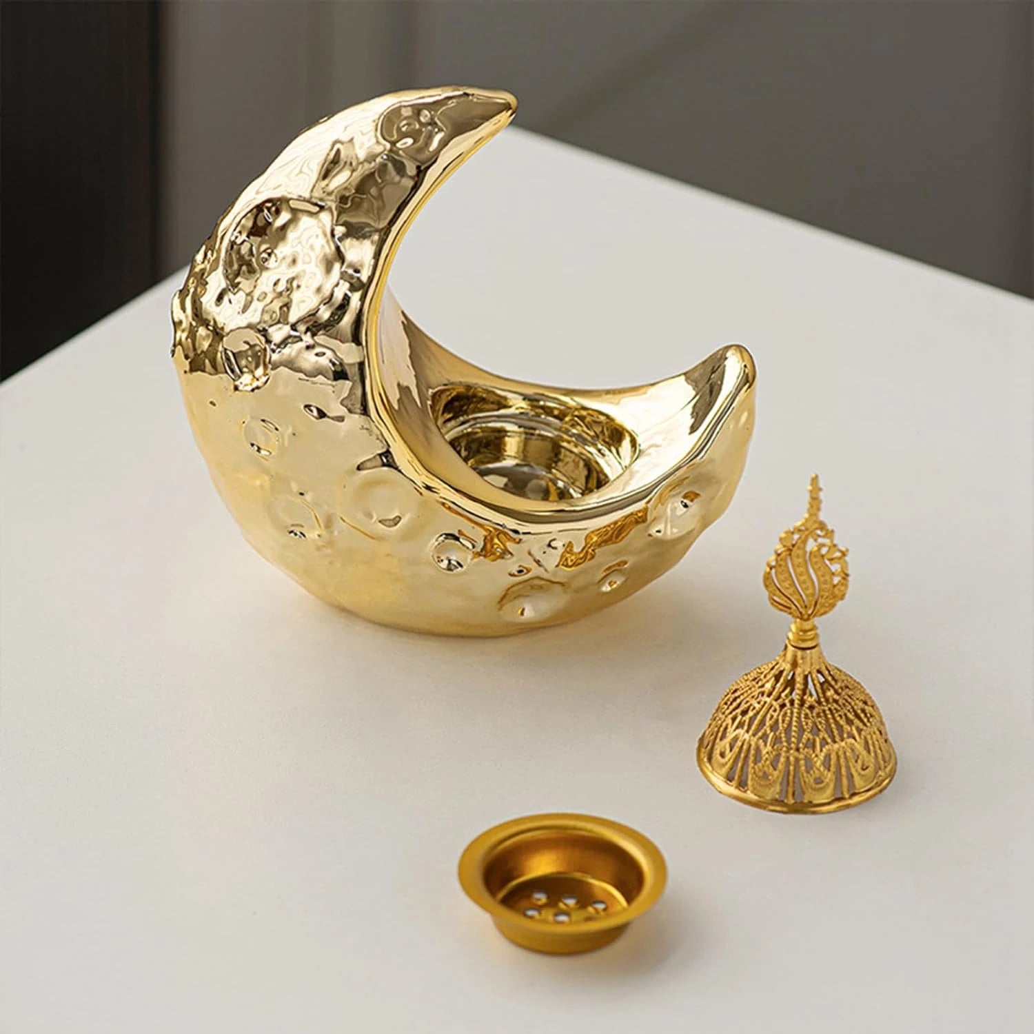 Moon Burner Ceramic Fountain Holder Yoga Meditation Decor Moon Decor Yellow Incense sticks Coil incense burners Insense holder