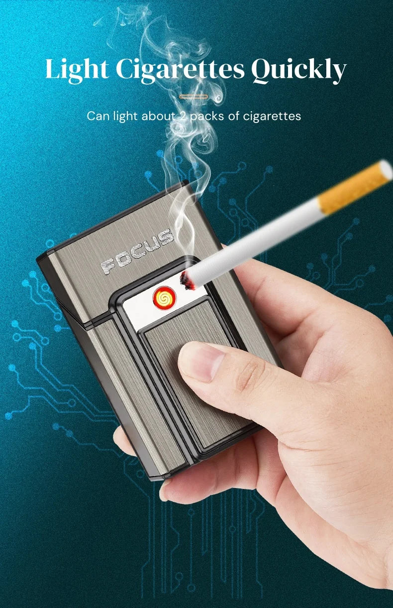Cigarette Case with Lighter USB Rechargeable Windproof Tungsten Coil Igniter Holder Fits Soft & Hard Packs Holds 20 Cigarettes